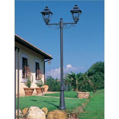 ELEGANCE LAMPIONE PER ESTERNO H250 CON DUE LANTERNE IN ALLUMINIO ANTRACITE E DIFFUSORI IN VETRO Sovil - Cristalensi Shop Online