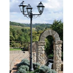 ELEGANCE LAMPIONE ESTERNO H250 CON TRE LANTERNE IN ALLUMINIO ANTRACITE E DIFFUSORI IN VETRO Sovil - Cristalensi Shop Online