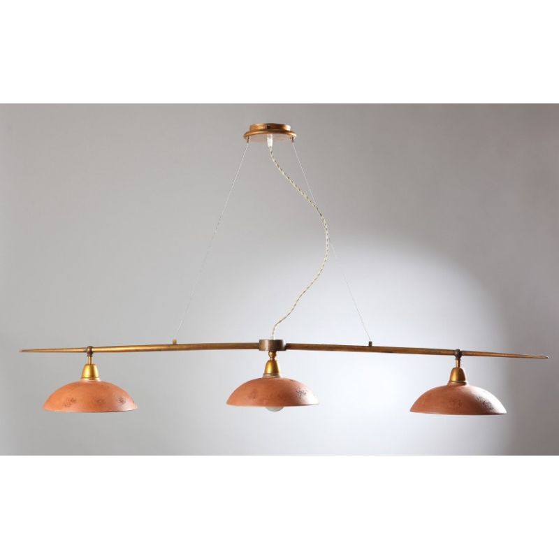 ANTICO TOSCANO SOSPENSIONE LAMPADARIO 3 LUCI IN OTTONE E PIATTI IN TERRACOTTA CRISTALENSI OTTONE - Cristalensi Shop Online