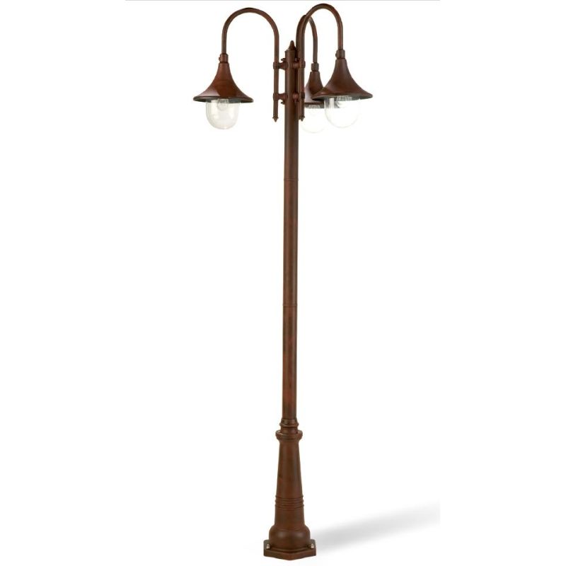 LAMPARA LAMPIONE PER ESTERNO 3 LUCI IN ALLUMINIO NERO O RUGGINE H 230 CM DI SOVIL Sovil - Cristalensi Shop Online