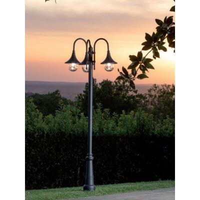 LAMPARA LAMPIONE PER ESTERNO 3 LUCI IN ALLUMINIO NERO O RUGGINE H 230 CM DI SOVIL Sovil - Cristalensi Shop Online
