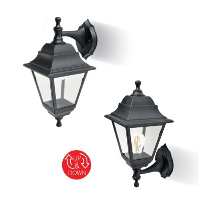 DEVIL APPLIQUE LANTERNA UP & DOWN IP44 PER AMBIENTI ESTERNI IN TERMOPLASTICO NERO E DIFFUSORE IN VETRO Sovil - Cristalensi Shop 