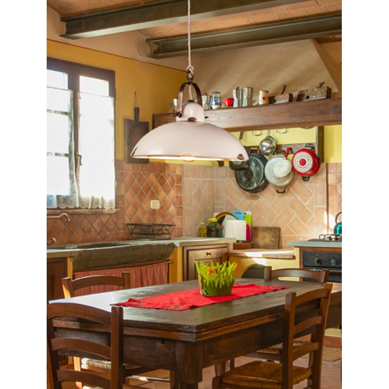 SOSPENSIONE SINGOLA IN STILE RUSTICO IN CERAMICA DECORATA A MANO CON DETTAGLI OTTONE MADE IN ITALY IMAS - Cristalensi Shop Onlin