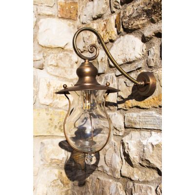 CORTONA APPLIQUE 1 LUCE IN OTTONE E VETRO SOFFIATO IP44 3 FINITURE COLORE MADE IN ITALY CRISTALENSI TUSCANY - Cristalensi Shop O