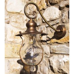 CORTONA APPLIQUE 1 LUCE IN OTTONE E VETRO SOFFIATO IP44 3 FINITURE COLORE MADE IN ITALY CRISTALENSI TUSCANY - Cristalensi Shop O