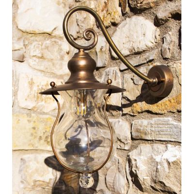 CORTONA APPLIQUE 1 LUCE IN OTTONE E VETRO SOFFIATO IP44 3 FINITURE COLORE MADE IN ITALY CRISTALENSI TUSCANY - Cristalensi Shop O