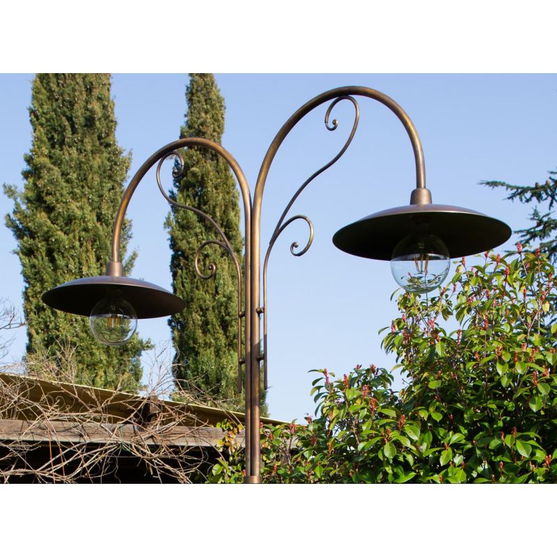 FIRENZE LAMPIONE DA GIARDINO A 2 LUCI H260 CM IN OTTONE 3 FINITURE COLORE IP44 MADE IN ITALY CRISTALENSI TUSCANY - Cristalensi S