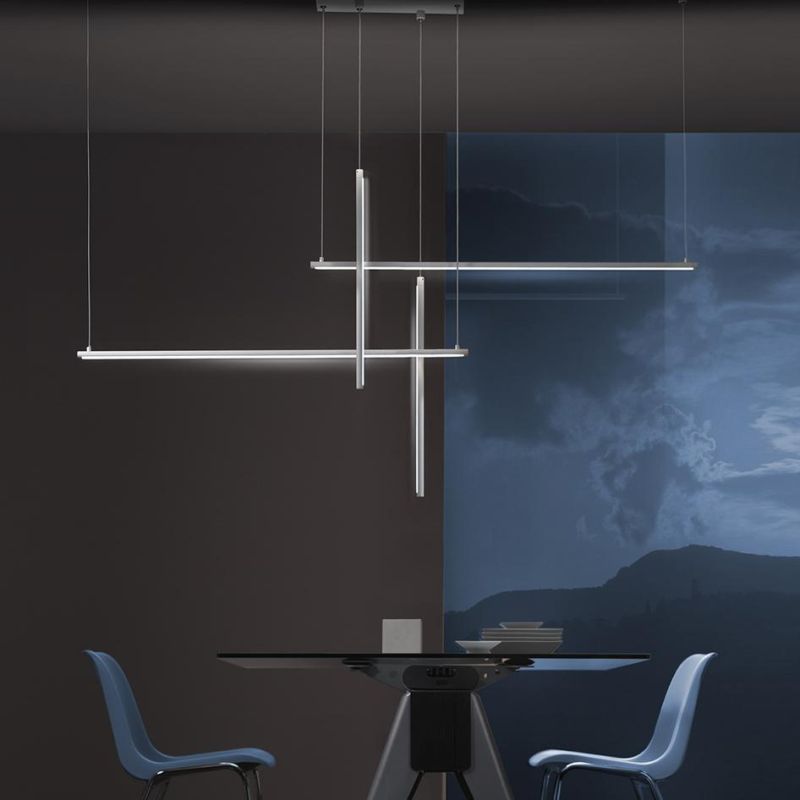 NOOD SOSPENSIONE MODERNA BIANCA O NERA LED 60W LUCE DIMMERABILE E DINAMICA LARGHEZZA CM 145 PROMOINGROSS - Cristalensi Shop Onli