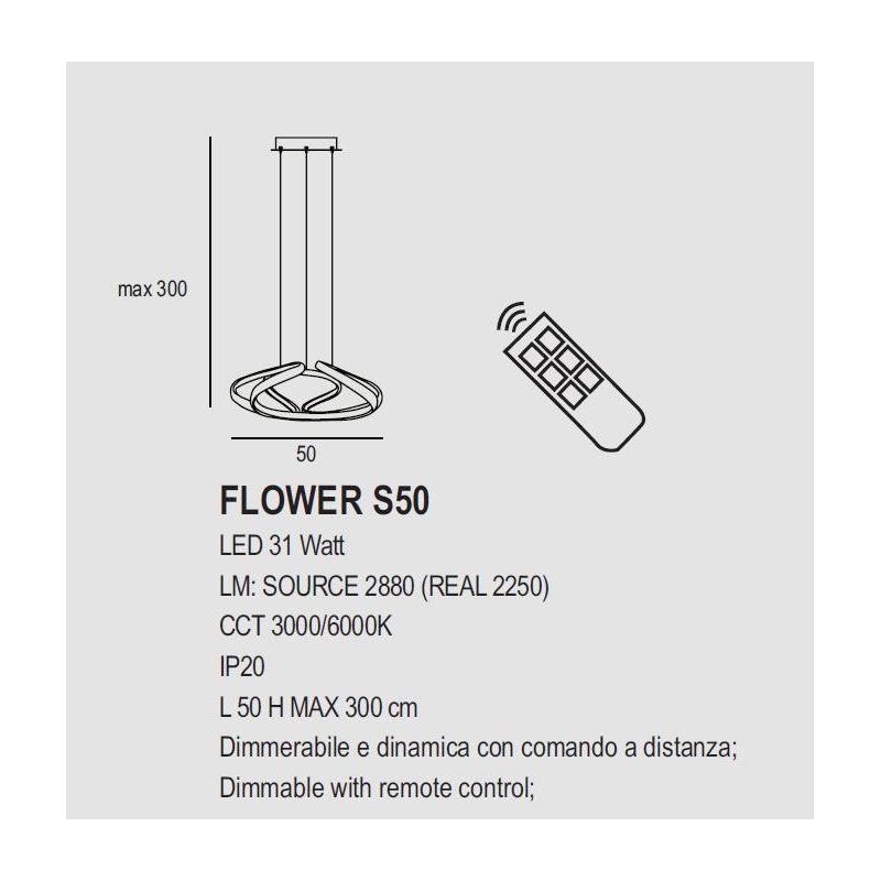 FLOWER SOSPENSIONE FLOREALE DIMMERABILE E DINAMICA 4 MISURE LED INTEGRATO METALLO BIANCO MODERNA PROMOINGROSS - Cristalensi Shop
