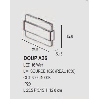 DOUP A26 PLAFONIERA APPLIQUE MODERNA LED 16W LUCE 3000-4000K FASCIA IN METALLO 14 COLORI BIEMISSIONE DI LUCE PROMOINGROSS - Cris