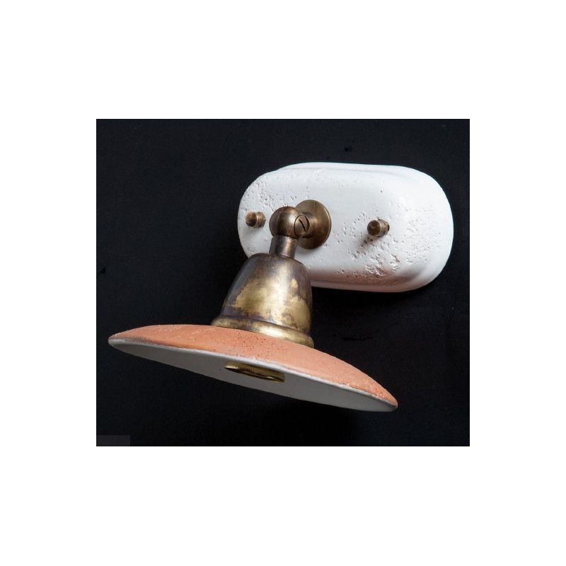 ANTICO TOSCANO APPLIQUE SPOT CON SNODO MONTATURA OTTONE PIATTO TERRACOTTA CRISTALENSI OTTONE - Cristalensi Shop Online