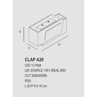 CLAP A20 LAMPADA DA PARETE LARGHEZZA CM 20 IN METALLO 14 COLORI LED 12W LUCE 3000K-4000K PROMOINGROSS - Cristalensi Shop Online