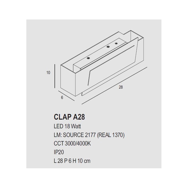 CLAP A28 LAMPADA DA PARETE LARGHEZZA CM 28 IN METALLO 14 COLORI LED 18W LUCE 3000K-4000K PROMOINGROSS - Cristalensi Shop Online