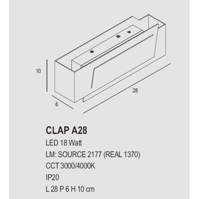 CLAP A28 LAMPADA DA PARETE LARGHEZZA CM 28 IN METALLO 14 COLORI LED 18W LUCE 3000K-4000K PROMOINGROSS - Cristalensi Shop Online