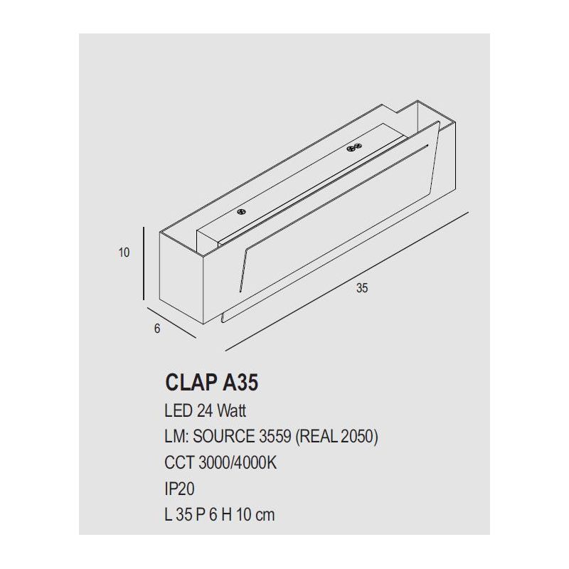 CLAP A35 LAMPADA DA PARETE LARGHEZZA CM 35 IN METALLO 14 COLORI LED 24W LUCE 3000K-4000K PROMOINGROSS - Cristalensi Shop Online