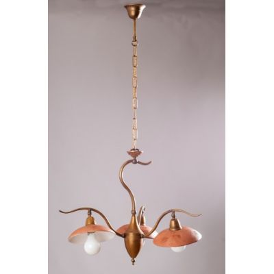 ANTICO TOSCANO LAMPADARIO 3 LUCI IN OTTONE E PIATTI IN TERRACOTTA MADE IN ITALY CRISTALENSI OTTONE - Cristalensi Shop Online