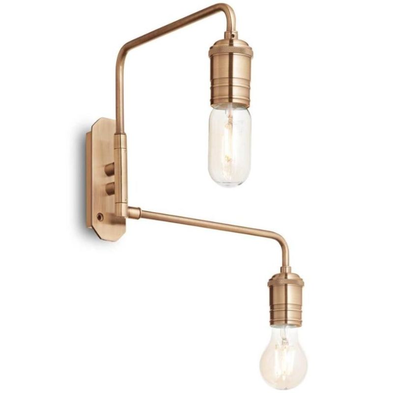LAMPADA DA PARETE 2 LUCI MODERNA IN METALLO FINITURA OTTONE INVECCHIATO CRISTALENSI - Cristalensi Shop Online