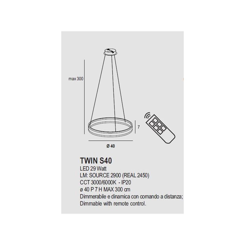 TWIN S40 SOSPENSIONE IN METALLO 14 COLORI LED 29W MODERNA ED ECONOMICA D40 CM PROMOINGROSS - Cristalensi Shop Online