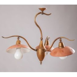 ANTICO TOSCANO LAMPADARIO 3 LUCI A PLAFONIERA IN OTTONE E PIATTI IN TERRACOTTA CRISTALENSI OTTONE - Cristalensi Shop Online 2