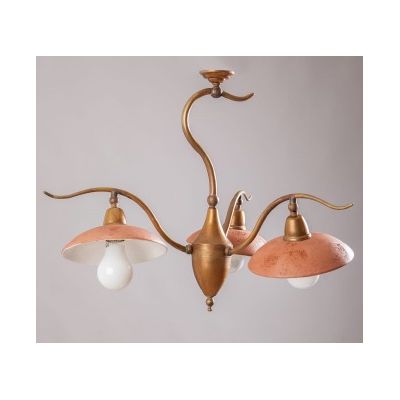ANTICO TOSCANO LAMPADARIO 3 LUCI A PLAFONIERA IN OTTONE E PIATTI IN TERRACOTTA CRISTALENSI OTTONE - Cristalensi Shop Online