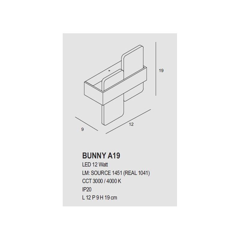BUNNY A19 APPLIQUE IN 14 COLORI DISPONIBILI CON LUCE INDIRETTA 12W LED MODERNO PROMOINGROSS - Cristalensi Shop Online