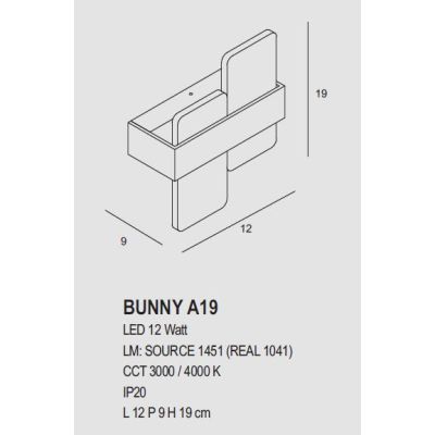 BUNNY A19 APPLIQUE IN 14 COLORI DISPONIBILI CON LUCE INDIRETTA 12W LED MODERNO PROMOINGROSS - Cristalensi Shop Online