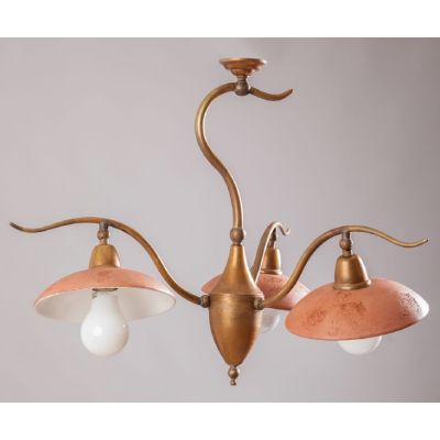ANTICO TOSCANO LAMPADARIO 3 LUCI A PLAFONIERA IN OTTONE E PIATTI IN TERRACOTTA CRISTALENSI OTTONE - Cristalensi Shop Online