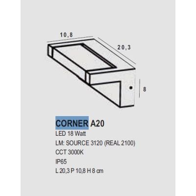 CORNER APPLIQUE ORIENTABILE DA ESTERNI IP65 IN ALLUMINIO BIANCO O NERO LED 18W LUCE 3000K MODERNA