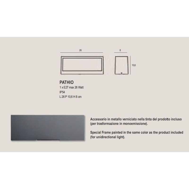 PATHIO APPLIQUE DA ESTERNO IP54 BIEMISSIONE IN ALLUMINIO 4 COLORI LAMPADINA ATTACCO E27 MODERNA