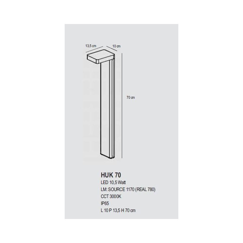 HUK PALO DA GIARDINO H70 IP65 ALLUMINIO 4 COLORI LED 10.5W LUCE 3000K SQUADRATO MODERNO