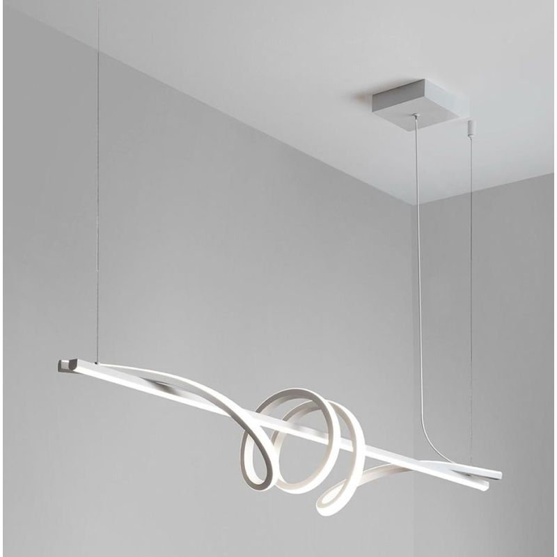 CURL SOSPENSIONE SINUOSA BIANCA O NERA LED 54W DIMMERABILE LUNGHEZZA CM 120 MODERNA