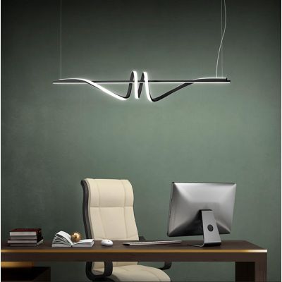 CURL SOSPENSIONE SINUOSA BIANCA O NERA LED 54W DIMMERABILE LUNGHEZZA CM 120 MODERNA