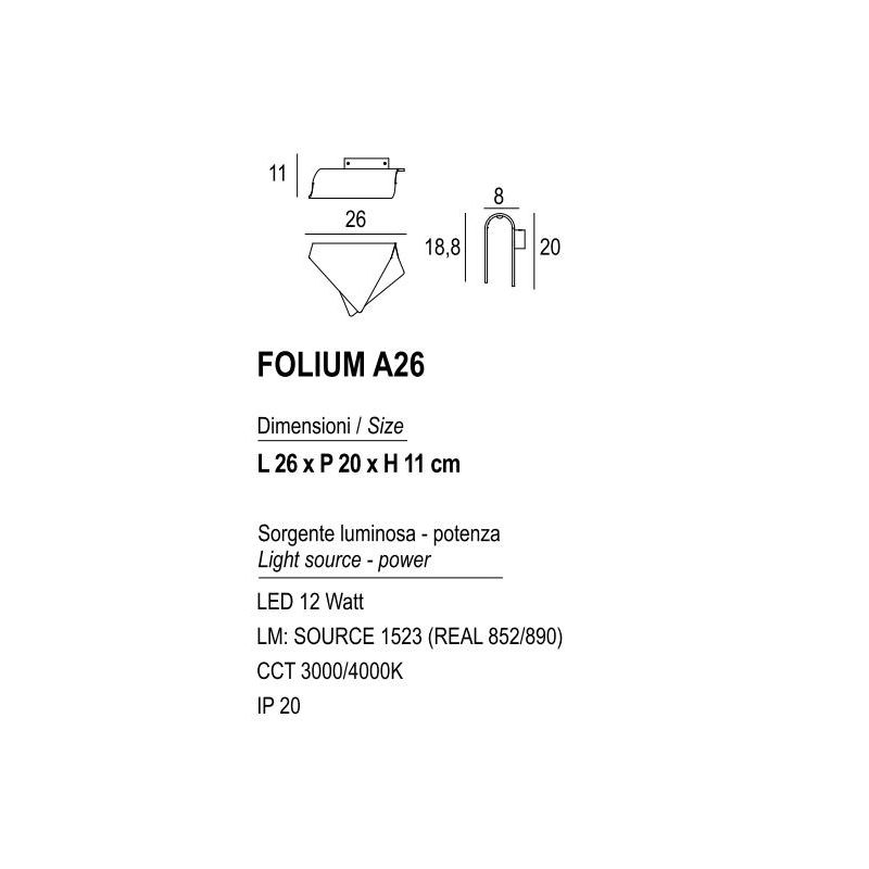 FOLIUM A26 APPLIQUE ORIGINALE IN METALLO 20 COLORI LED 12W LUCE 3000K-4000K DESIN MODERNO