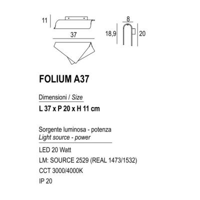 FOLIUM A37 APPLIQUE ORIGINALE IN METALLO 20 COLORI LED 20W LUCE 3000K-4000K DESIN MODERNO