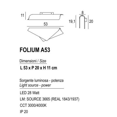 FOLIUM A53 APPLIQUE ORIGINALE IN METALLO 20 COLORI LED 28W LUCE 3000K-4000K DESIN MODERNO