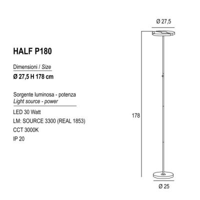 HALF LAMPADA DA TERRA ORIENTABILE IN METALLO BIANCO O NERO LED 30W LUCE 3000K ALTEZZA CM 180 MODERNA