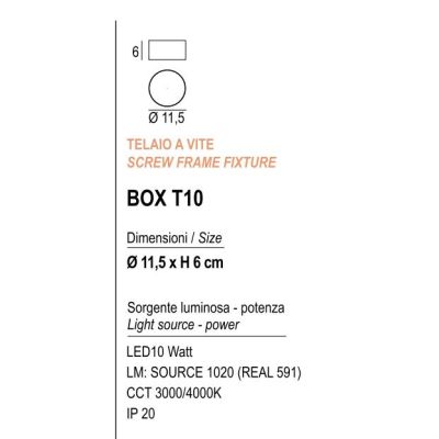 BOX PLAFONIERA ROTONDA D11,5 CM LED 10W LUCE 3000K-4000K IN METALLO 20 COLORI MODENA