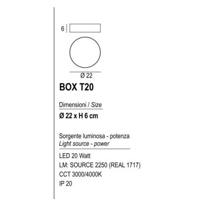 BOX PLAFONIERA ROTONDA D22 CM LED 20W LUCE 3000K-4000K IN METALLO 20 COLORI MODENA