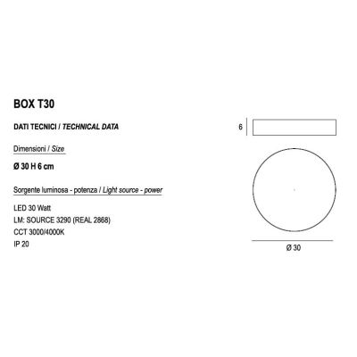 BOX PLAFONIERA ROTONDA D30 CM LED 30W LUCE 3000K-4000K IN METALLO 20 COLORI MODENA