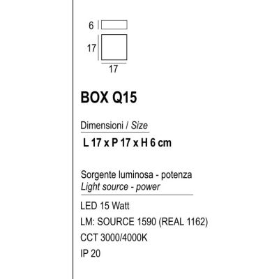 BOX PLAFONIERA QUADRATA CM 17X17 LED 15W LUCE 3000K-4000K IN METALLO 20 COLORI MODENA