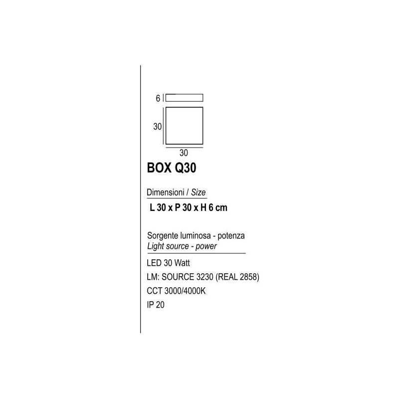 BOX PLAFONIERA QUADRATA CM 30X30 LED 30W LUCE 3000K-4000K IN METALLO 20 COLORI MODERNA