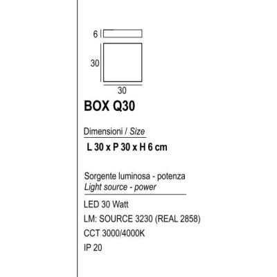 BOX PLAFONIERA QUADRATA CM 30X30 LED 30W LUCE 3000K-4000K IN METALLO 20 COLORI MODERNA