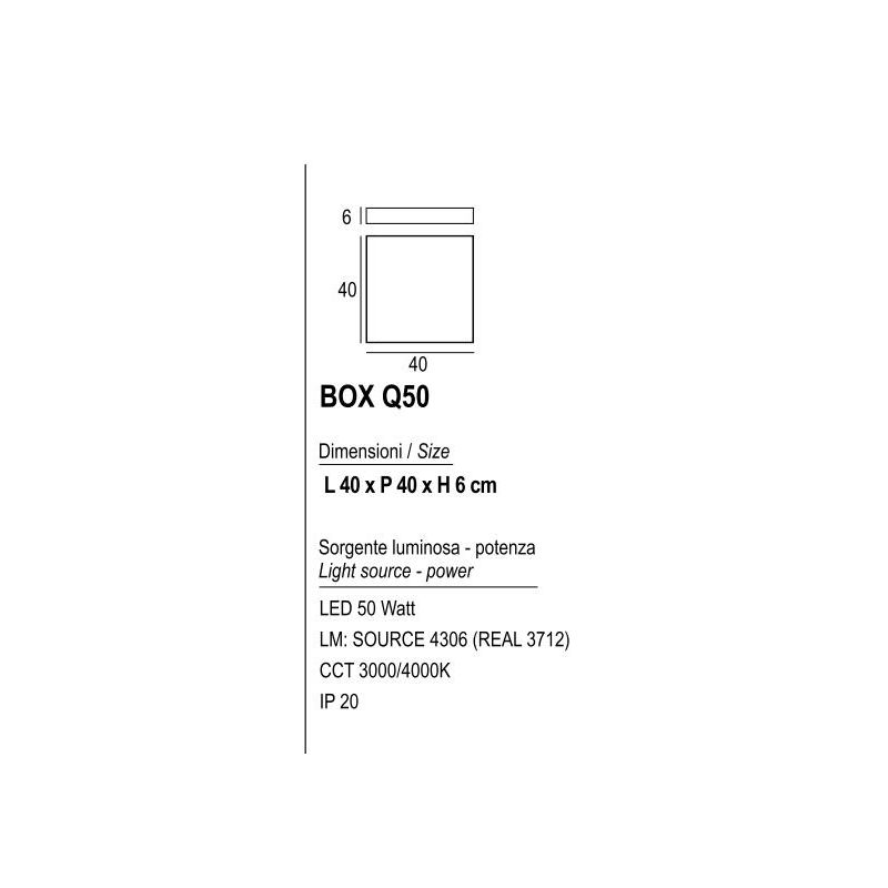 BOX PLAFONIERA QUADRATA CM 40X40 LED 50W LUCE 3000K-4000K IN METALLO 20 COLORI MODERNA