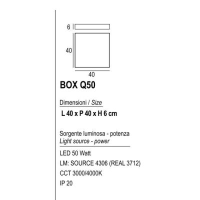 BOX PLAFONIERA QUADRATA CM 40X40 LED 50W LUCE 3000K-4000K IN METALLO 20 COLORI MODERNA