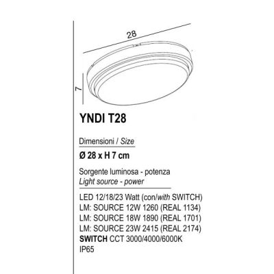 YNDI PLAFONIERA APPLIQUE DA ESTERNO IP65 ROTONDA BIANCA D28 CM LED INTEGRATO K-SWITCH MODERNA