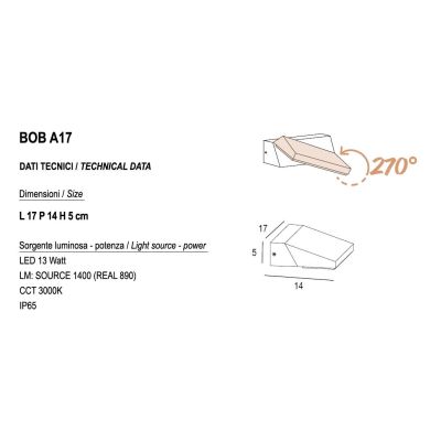 BOB APPLIQUE ORIENTABILE DA ESTERNO IP65 4 COLORI LED 13W LUCE 3000K DESIGN MODERNO