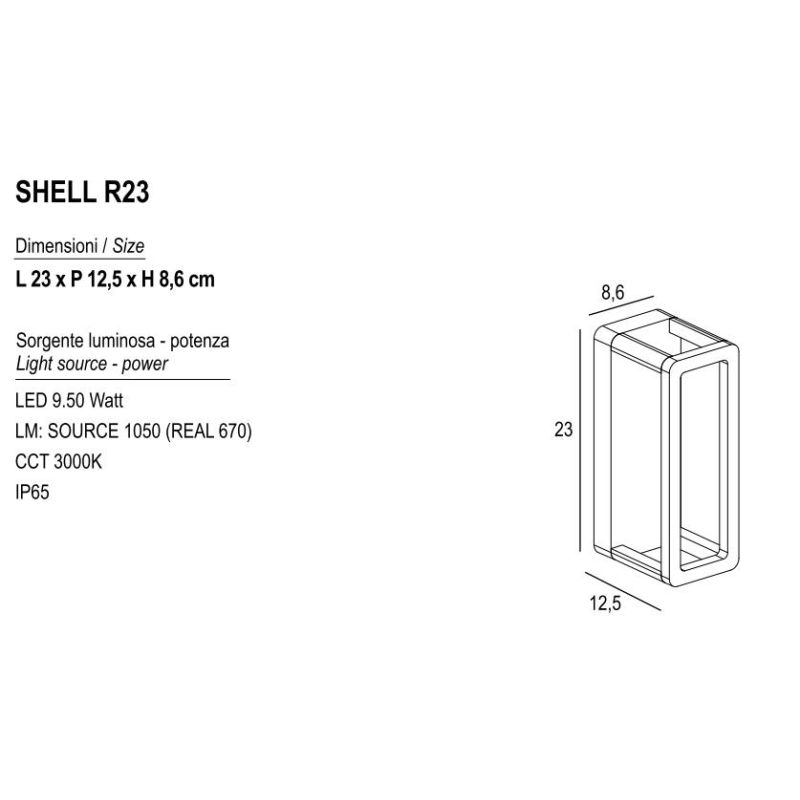 SHELL LAMPADA DA PARETE DA ESTERNO IP65 ALLUMINIO 4 COLORI LED 9,5W LUCE 3000K MODERNA