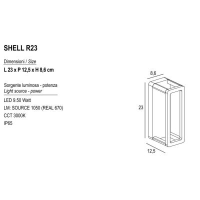 SHELL LAMPADA DA PARETE DA ESTERNO IP65 ALLUMINIO 4 COLORI LED 9,5W LUCE 3000K MODERNA
