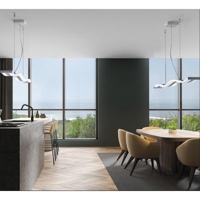 ONDA SOSPENSIONE LAMPADARIO ONDULATO BIANCO RETTANGOLARE LED DIMMERABILE MODERNA PROMOINGROSS - Cristalensi Shop Online