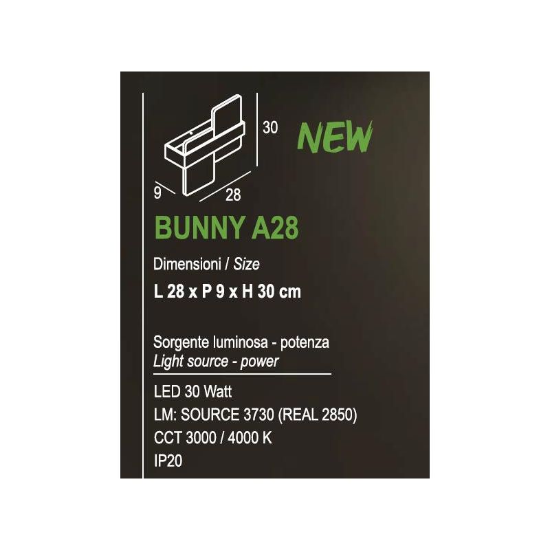 BUNNY A28 APPLIQUE IN 22 COLORI DISPONIBILI CON LUCE INDIRETTA 30W LED MODERNO